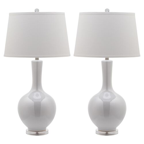 S/2 Blanche Gourd Table Lamps, White~P46309655