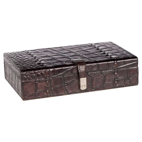 10" Leather Study Box, Dark Brown~P77189259