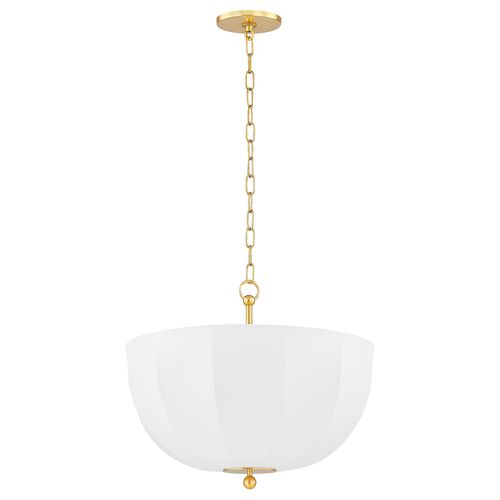 Meshelle 17" Pendant, Aged Brass/White Linen Meshelle 17" Pendant, Aged Brass/White Linen