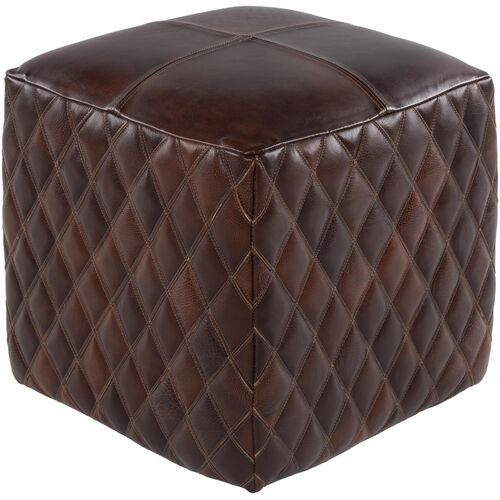 Kazriel Leather Cube Ottoman, Brown, Leather