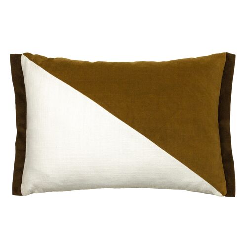 Noah 14x20 Colorblock Pillow, Toffee Velvet/Snow Linen