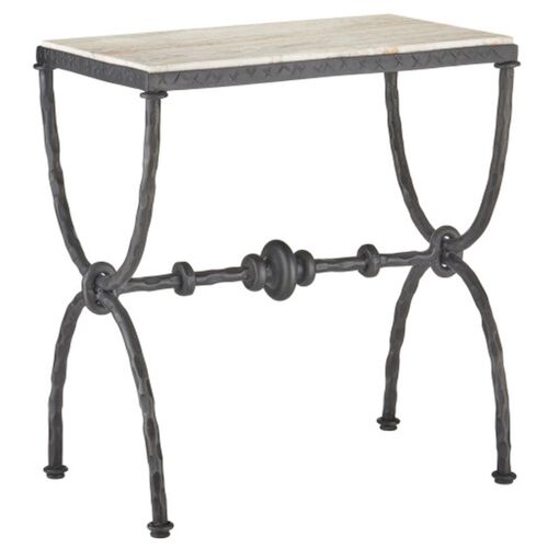 Agora Travertine Side Table, Natural Rustic Bronze