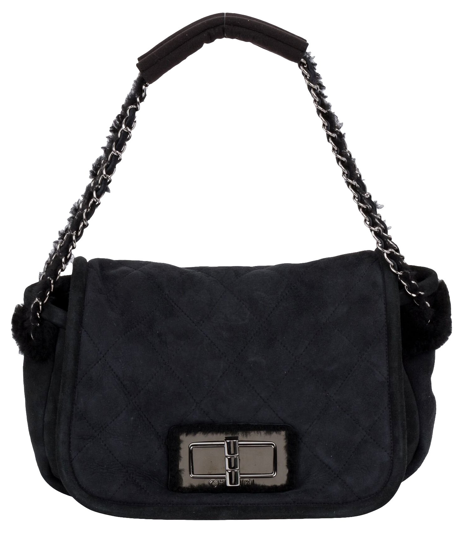 Chanel Black Shearling Shoulder Bag