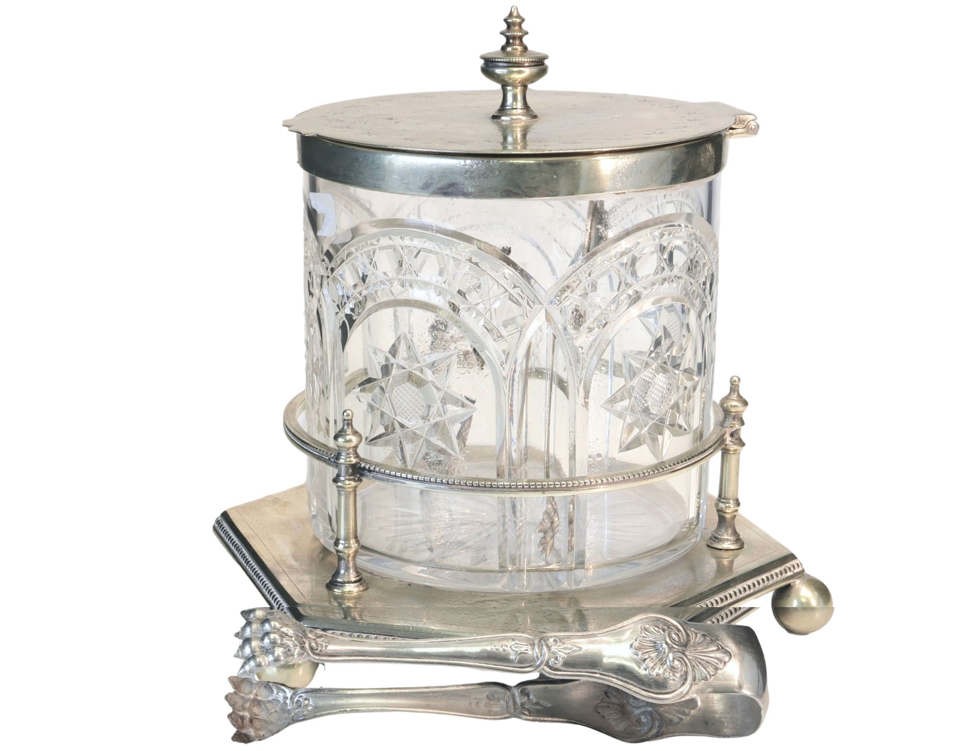 1920s English Crystal Ice Bucket w/Tongs~P77727018