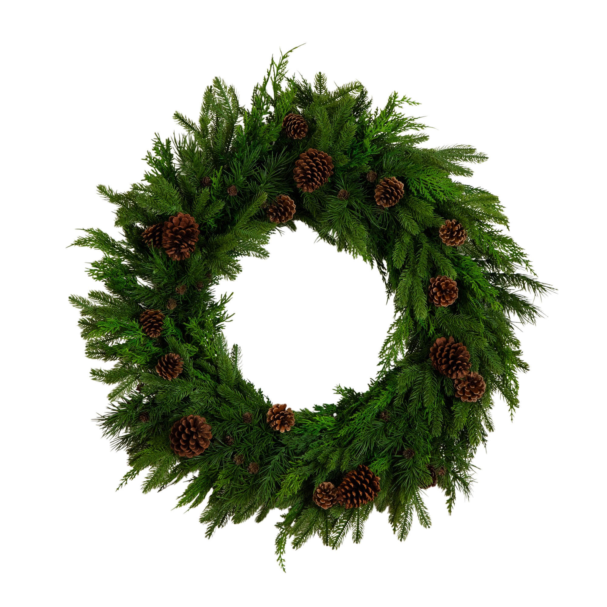 30" Norfolk Mixed Pine Wreath with Pinecones