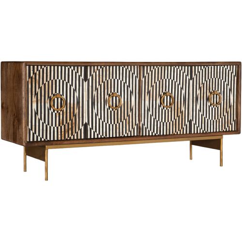 Melange Russell 4-Door Bone Inlay Credenza, Brown Melange Russell 4-Door Bone Inlay Credenza, Brown