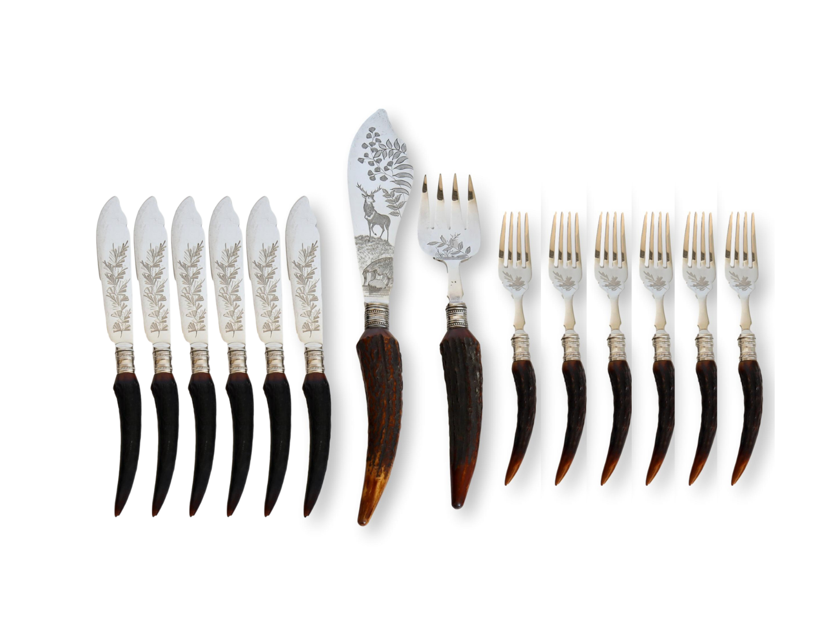 English Stag-Horn Fish Serving Set, 14pc~P77675689