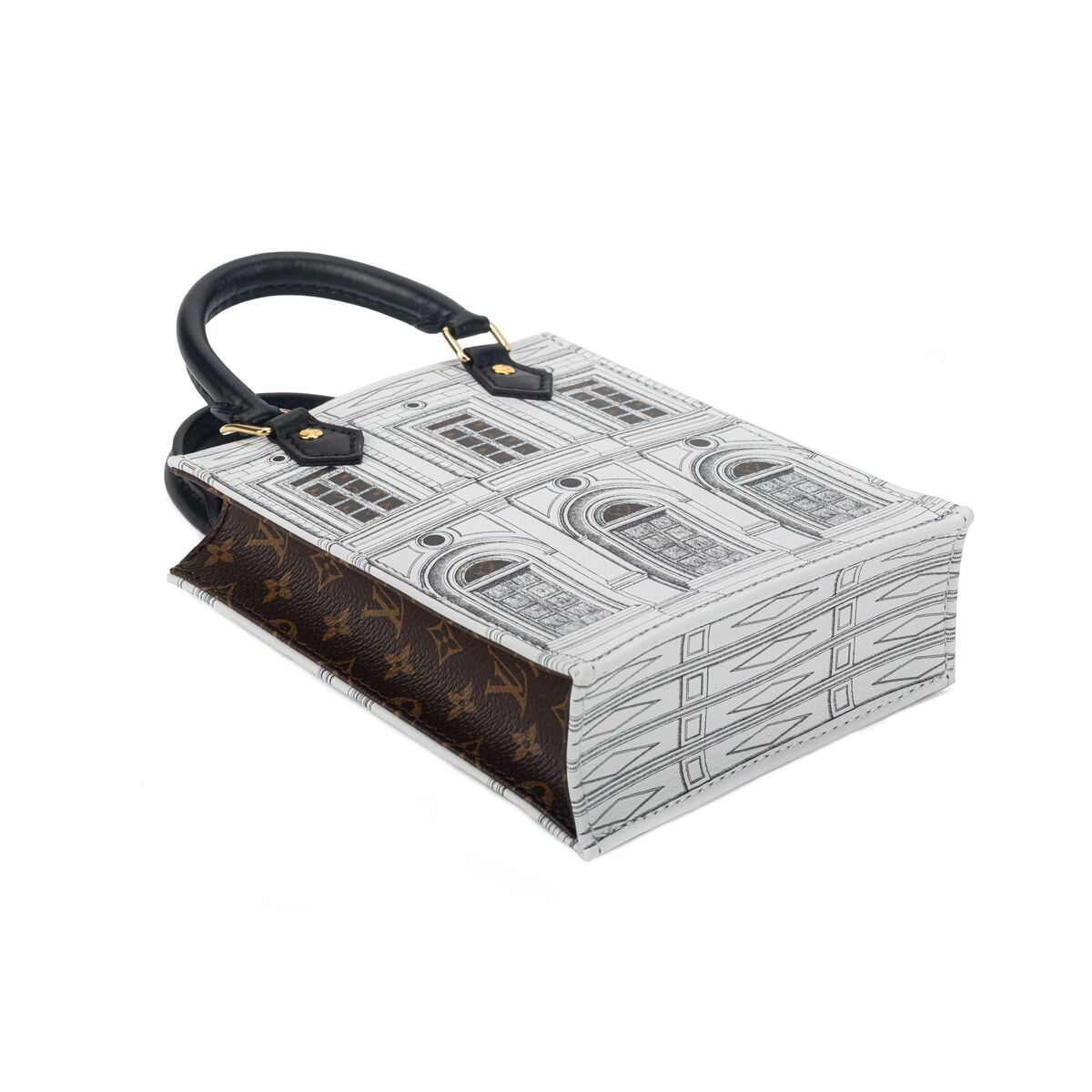 Louis Vuitton x Fornasetti Petit Sac Plat Black/White in Printed Patent  Calfskin Leather with Gold-tone - US