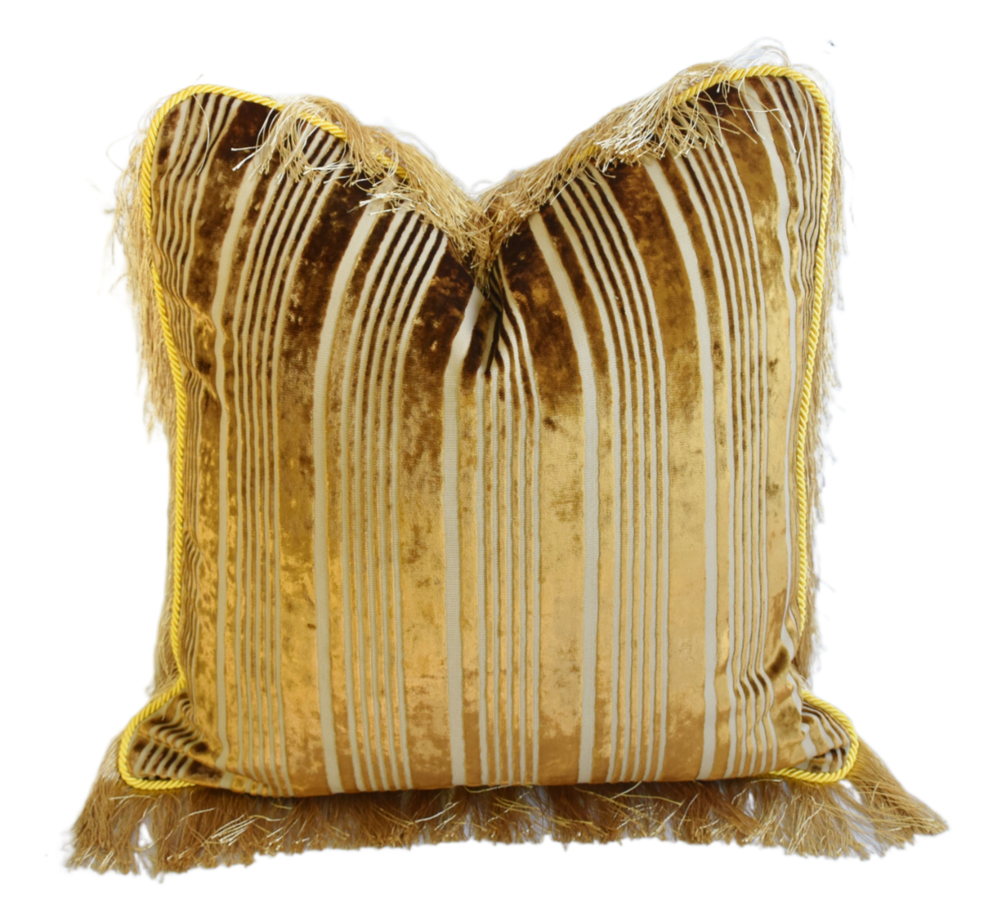Gold Velvet Stripe Cord & Fringe Pillow~P77669285