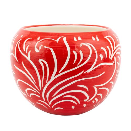 Rustic Garden Scroll Cachepot, Red