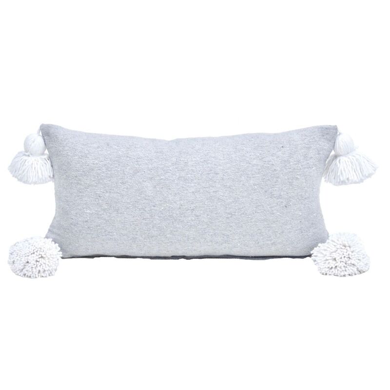 Gray & White Pom-Pom Pillow
