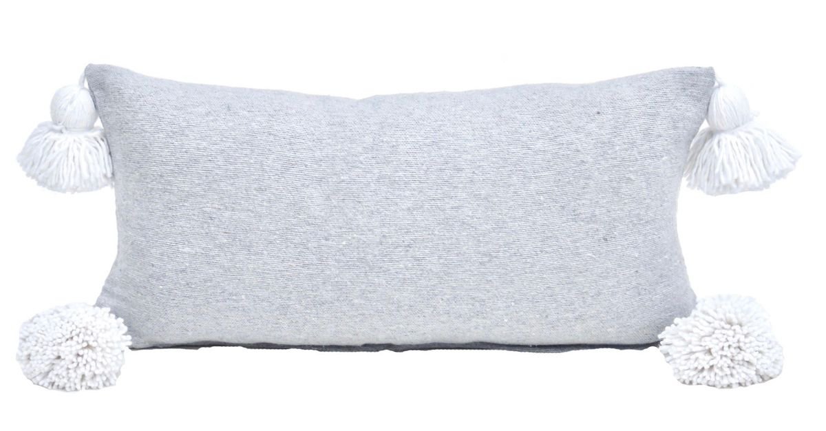 Gray & White Pom-Pom Pillow~P77589768