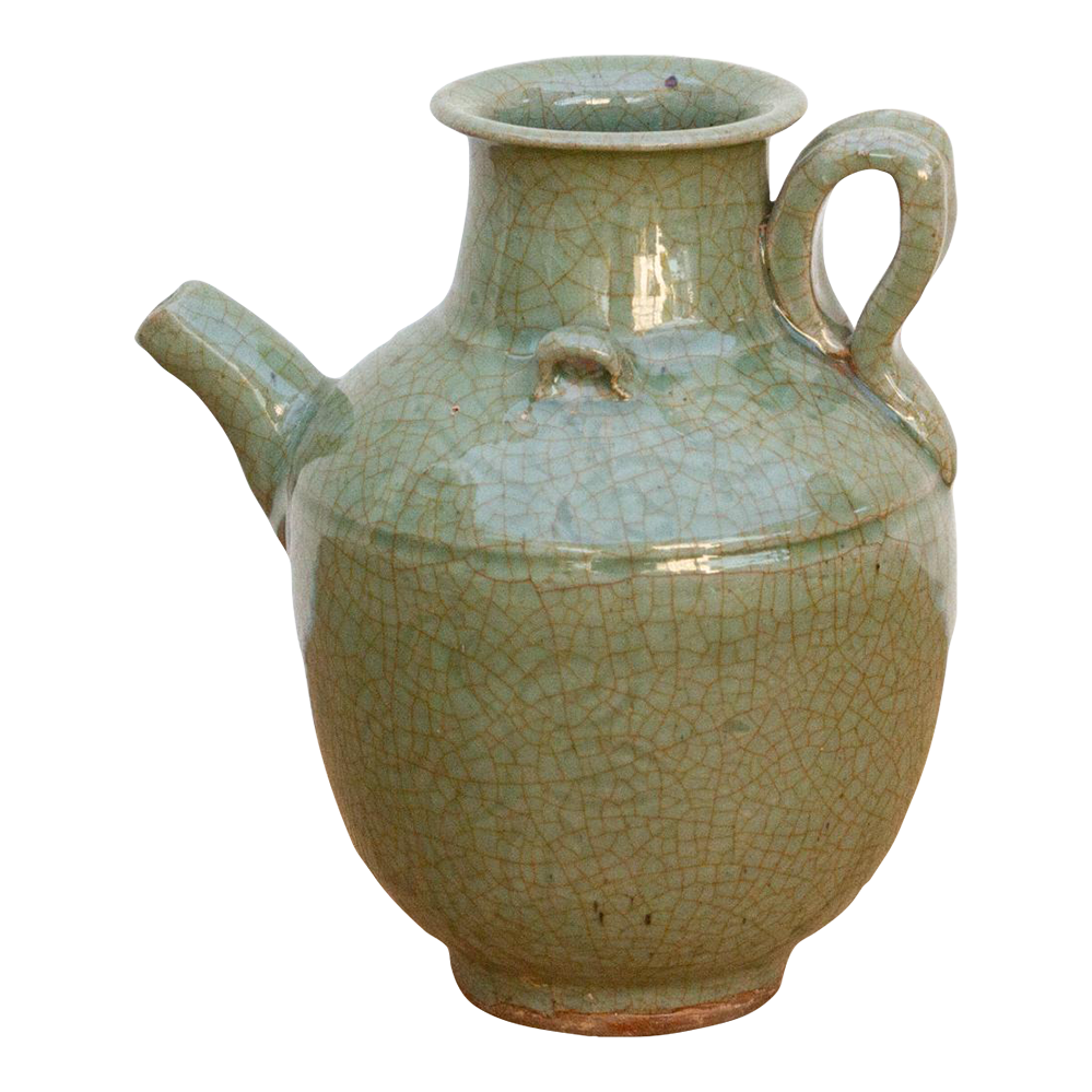 Vintage Crackle Green Pottery Jug~P77708202