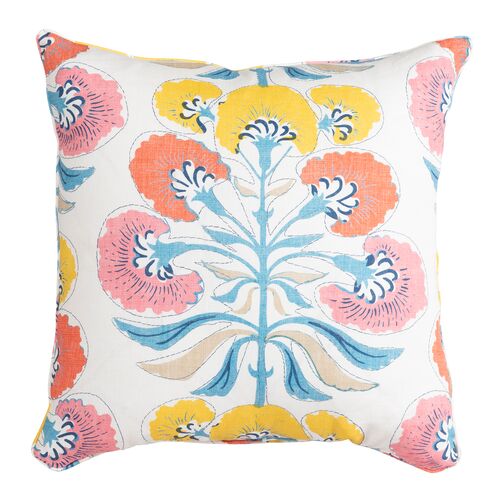 Tybee Tree Linen Pillow, White/Sherbert