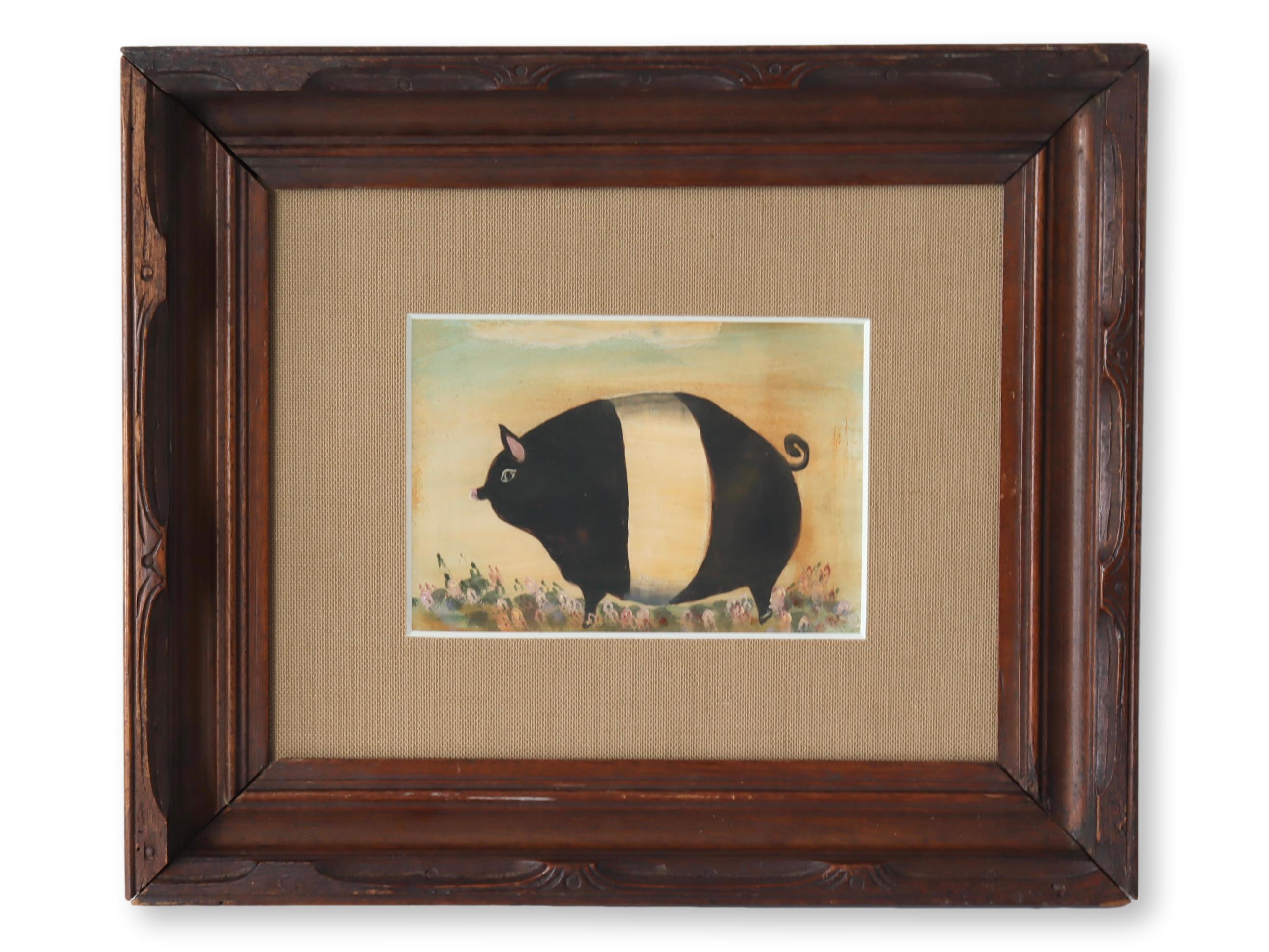 Framed Folk Art Pig Water Color~P77681661