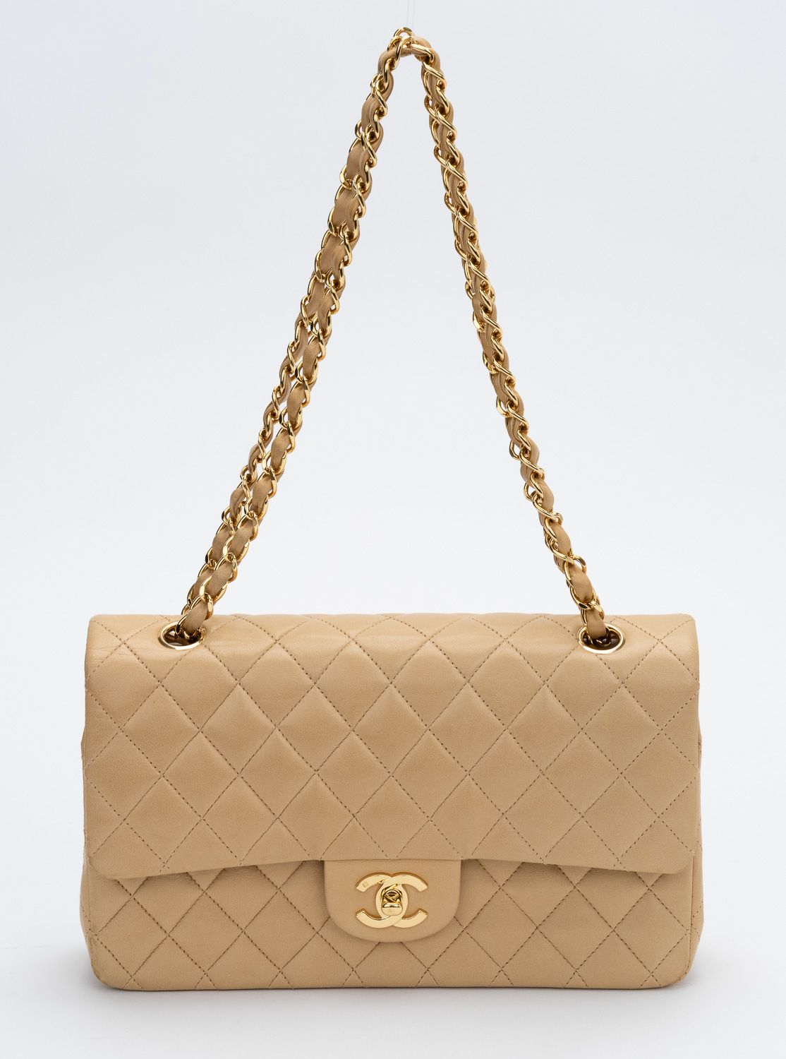 CHANEL Vintage Classic Double Flap Bag Quilted Lambskin Brown 25