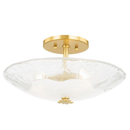 Lago Glass Semi Flush Mount, Aged Brass