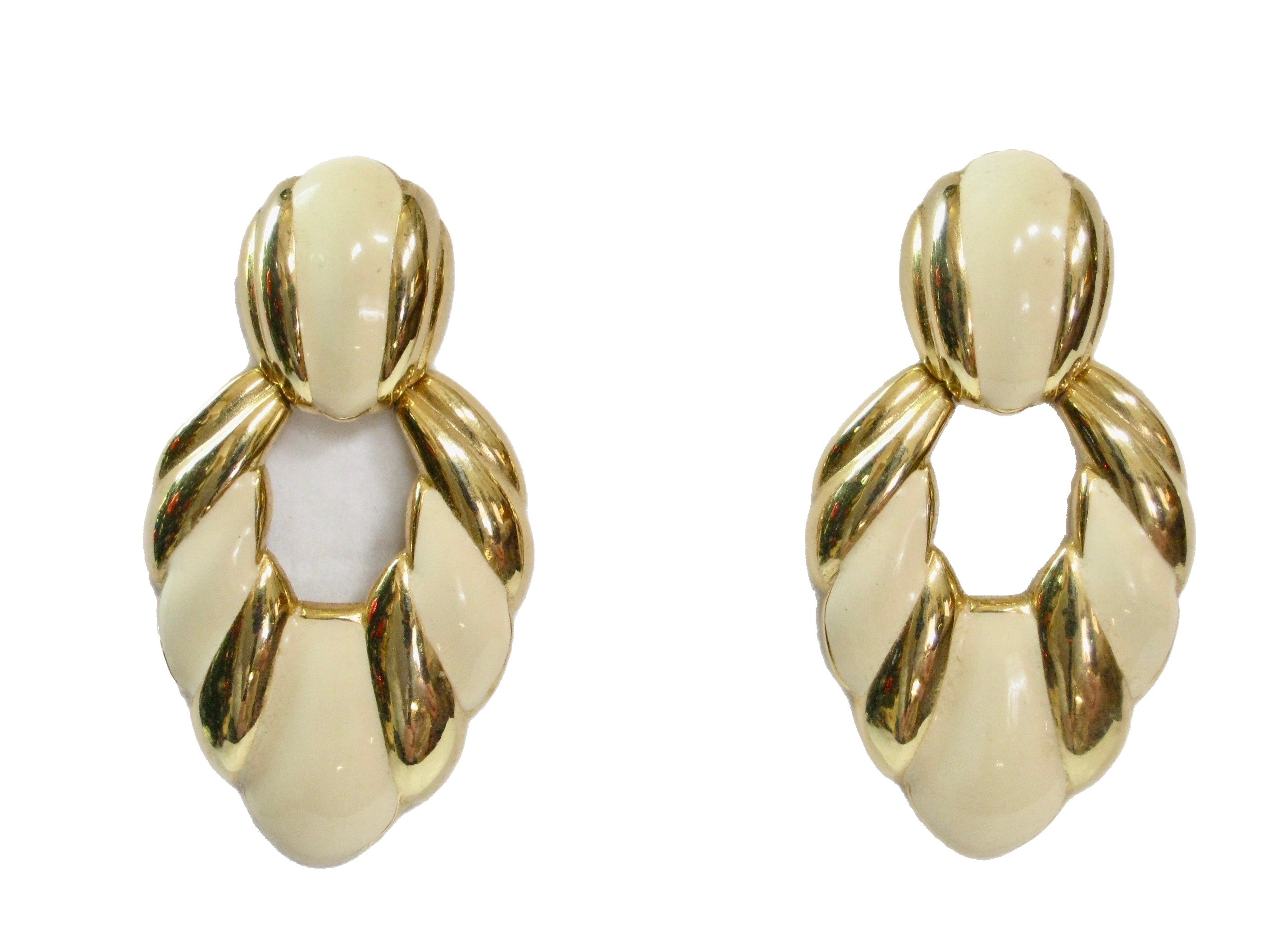 1980s Gold & Cream Enamel Earrings~P77620623