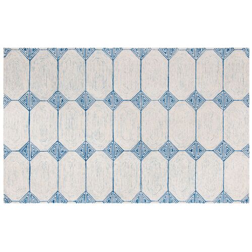 Leon Hand Tufted Rug, Ivory/Blue