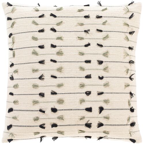 Dumont Tassel Pillow, Beige/Black/Dusty Sage Dumont Tassel Pillow, Beige/Black/Dusty Sage