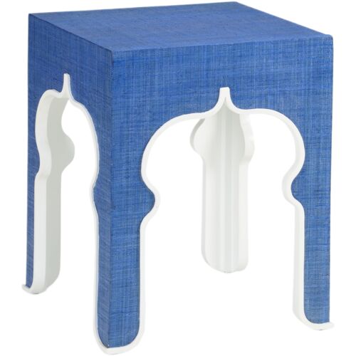 Moroccan Raffia Cutout Side Table, Blue