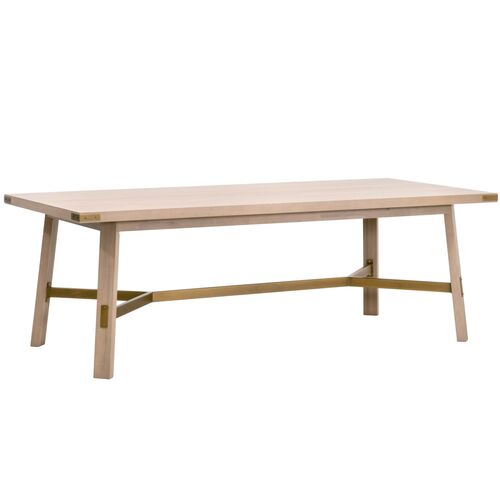 Lilou 90" Rectangular Dining Table, Light Honey Oak/Brushed Gold