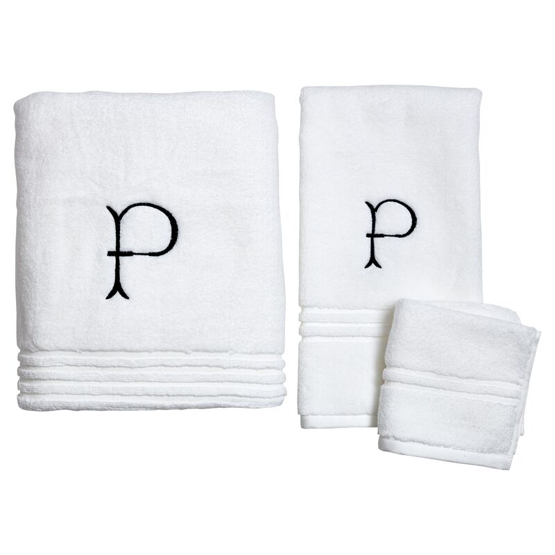 Harper Monogram Bath Towel Set, Navy