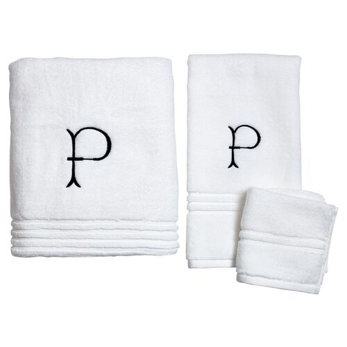 Harper Monogram Bath Towel Set, Navy~P77619597