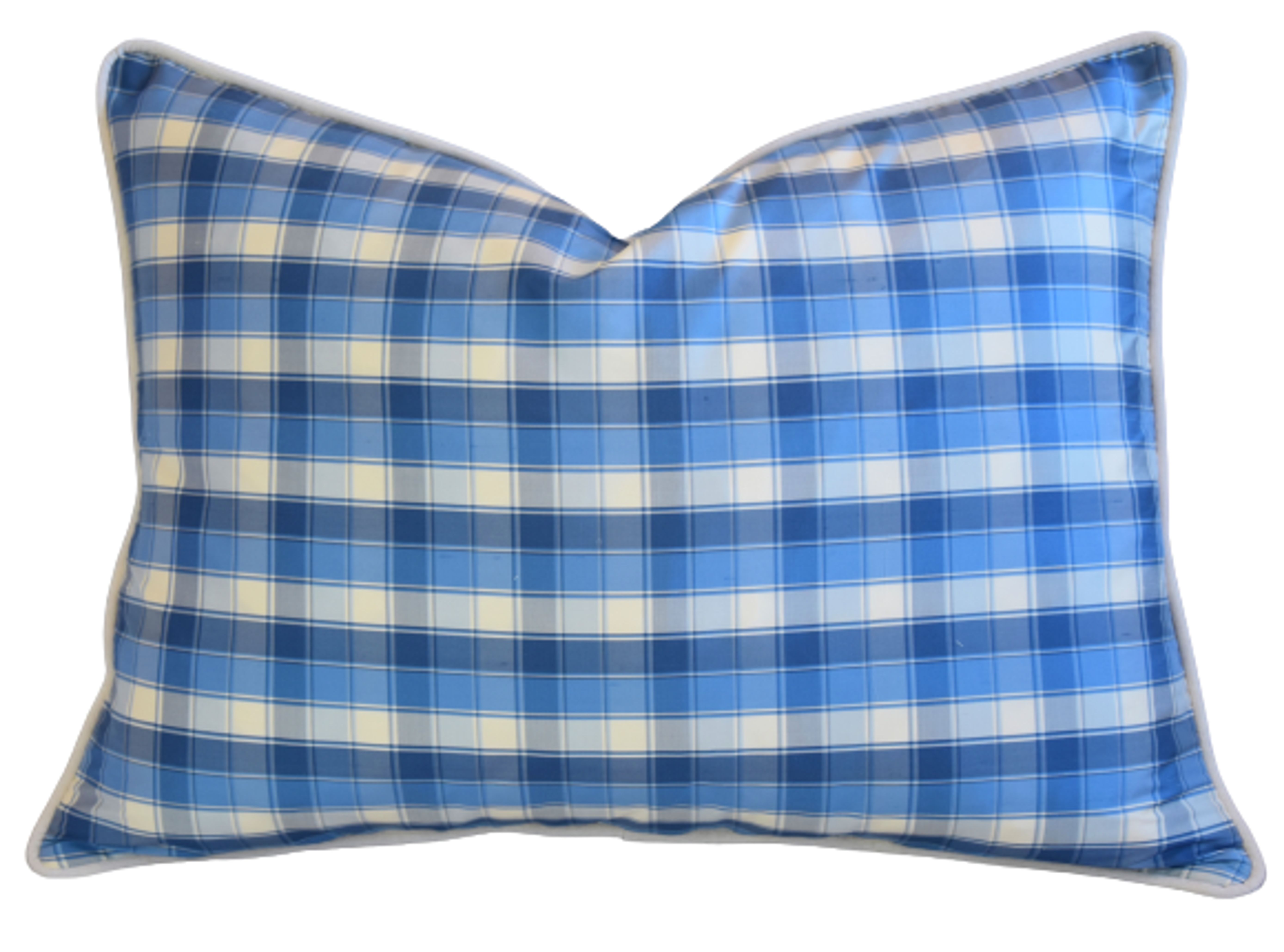 Fabricut Blue White Plaid Silk Pillow~P77644164