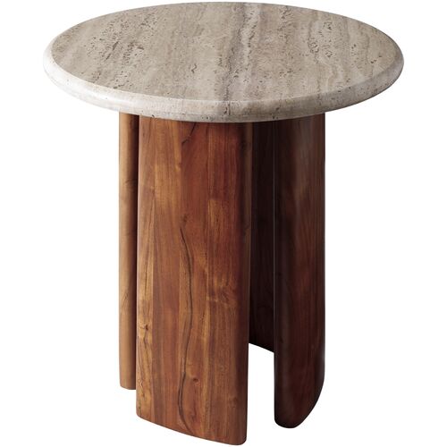 Orien 20" Round Travertine Top End Table, Brown Orien 20" Round Travertine Top End Table, Brown