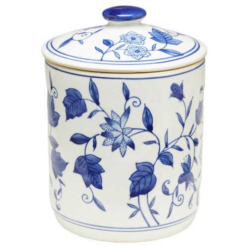 8.25" Floral Design Ginger Jar, Blue