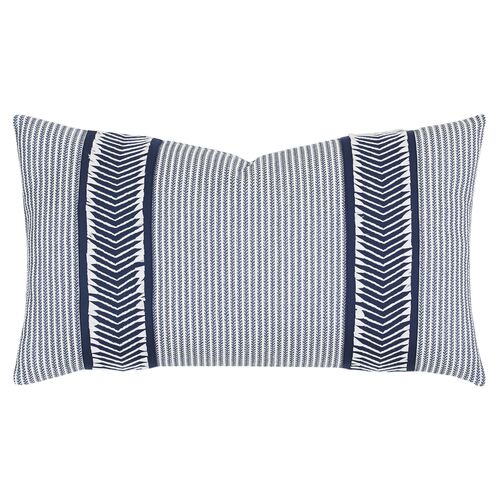 Caspian Chevron Trim Lumbar Pillow, Blue/White