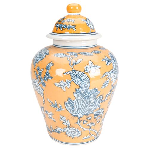 10" Floral Ginger Jar, Yellow/Blue