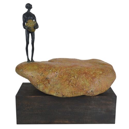 Man on Rock Small Bronze Object, Multicolor