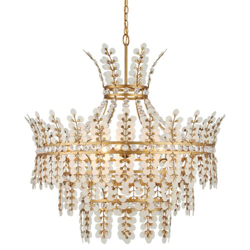 Bradshaw Crystal Chandelier, White/Brass