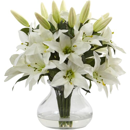 13.5" Faux Lily Flower Arrangement 13.5" Faux Lily Flower Arrangement~P111113187