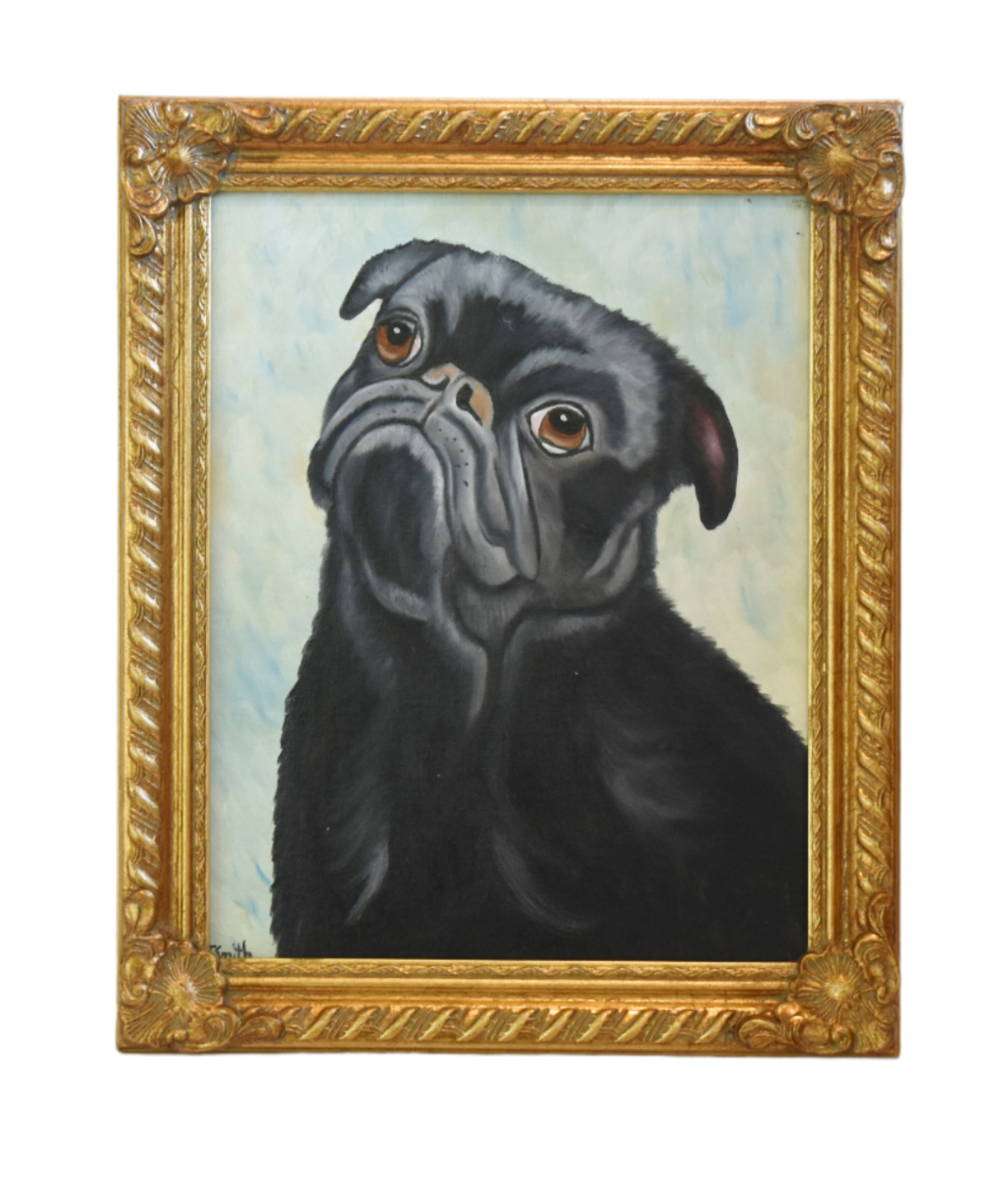 Black Pug Dog Pet Portrait Oil Painting~P77692757