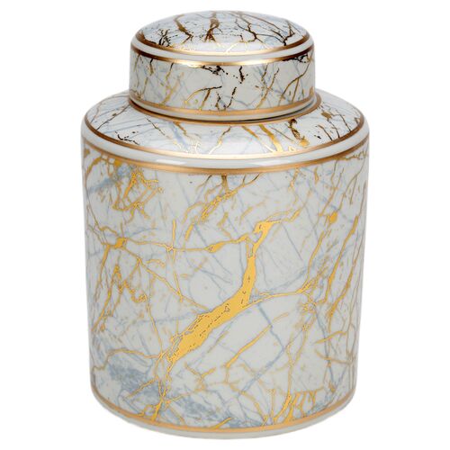 Faux Marble Cylindrical Jar, Gold