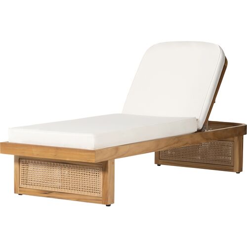 Medora Cane Outdoor Chaise Lounge, Natural Teak/White~P111118126