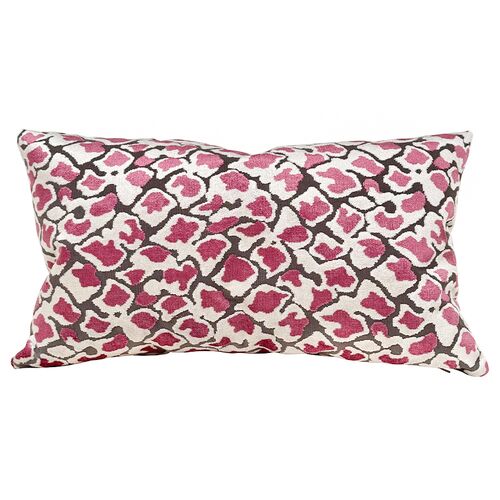 Leo 14x24 Velvet Lumbar Pillow, Pink/Cream