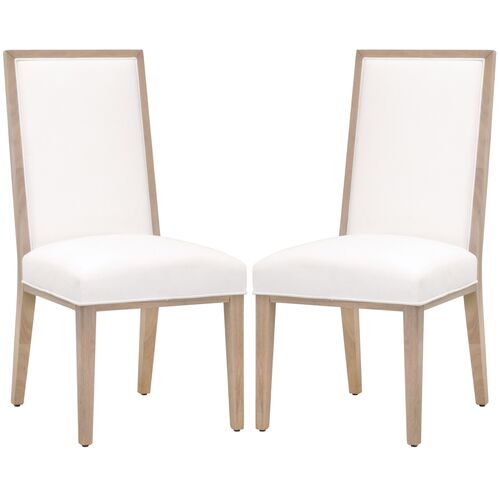 S/2 Louise Dining Chairs, Honey Oak/Pearl Performance