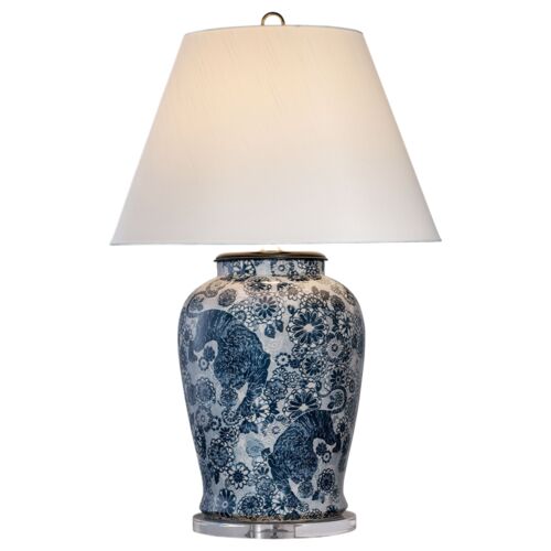 Siberian Tiger 36" Table Lamp, Blue