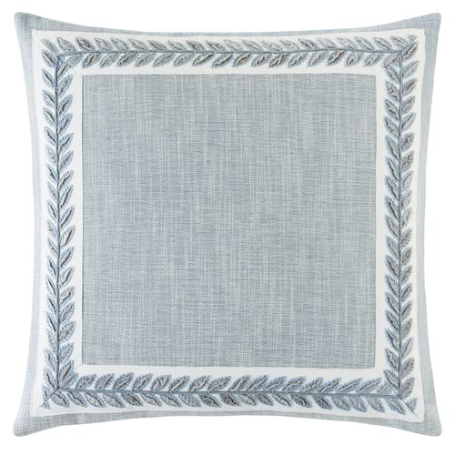 Lotty 22x22 Mitered Leaf Pillow, Blue