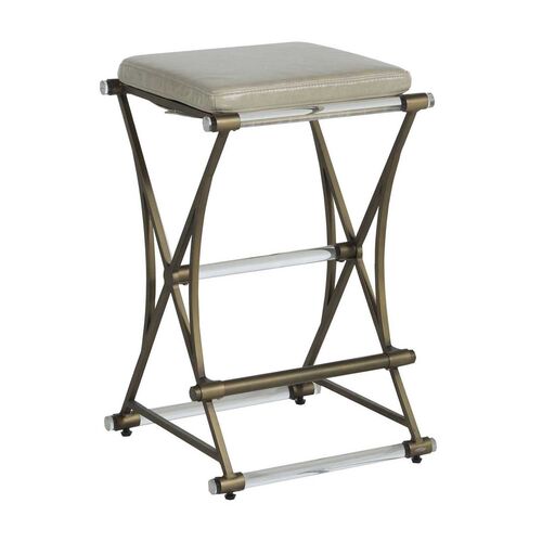 Flynn Counter Stool, Antique Gold/Light Grey Leather~P77606295