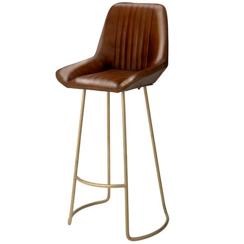 Perry Leather Barstool, Buff/Brass~P77638195