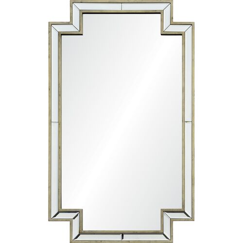 Faenor Notched Wall Mirror, Antique Champagne Silver Faenor Notched Wall Mirror, Antique Champagne Silver