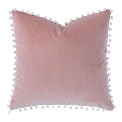 Jules Ball Trim Velvet Pillow, Pink