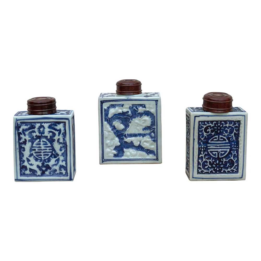 Set of 3, Blue & White Porcelain Flasks~P77717297