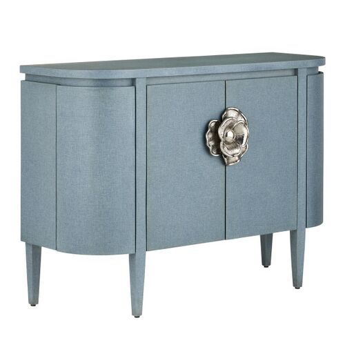 Briallen Demilune Cabinet, Lacquered Blue Linen