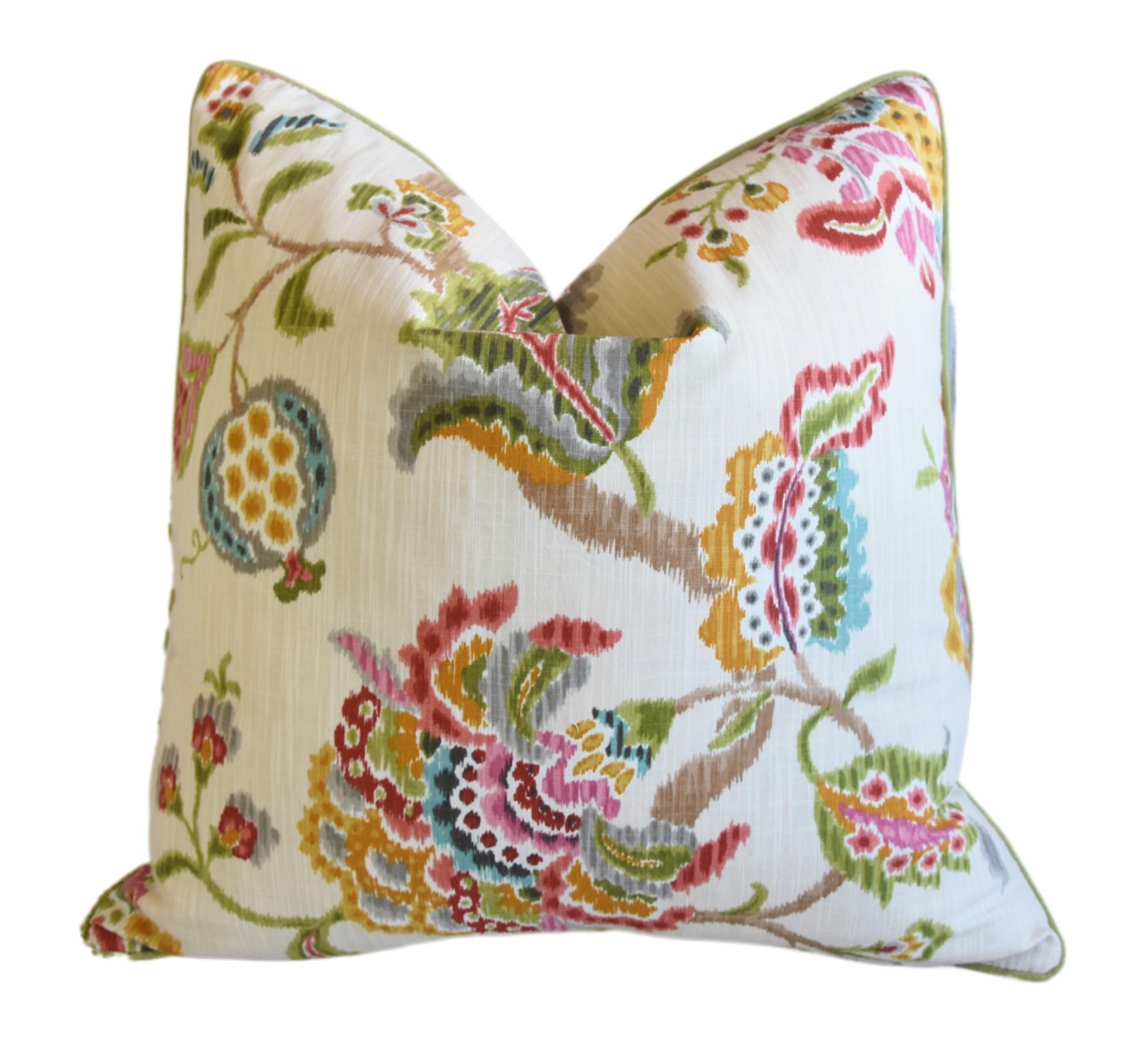 Colorful Botanical Floral Linen Pillow~P77690585
